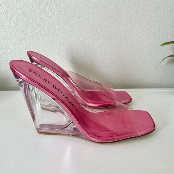 Stuart Weitzman Pink Tia 100 Lucite Wedges - Picture 2 of 9